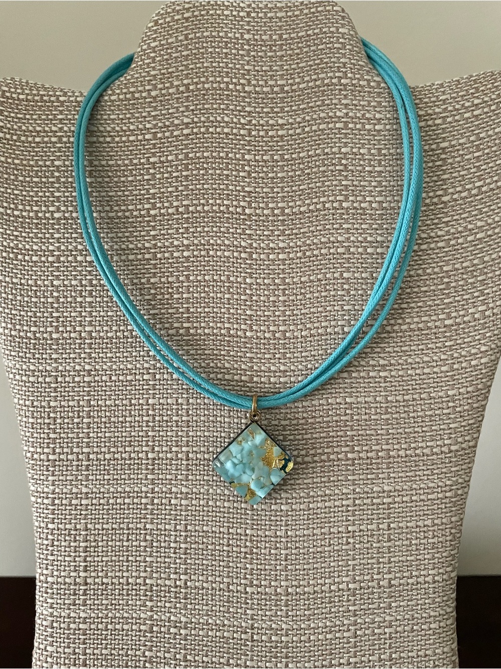 Murano Glass Turquoise Gold Accent SquarePendant Necklace NWOT - Picture 2 of 9